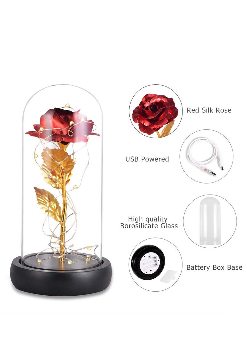SYOSI Dream of Flowers Beauty and The Beast 20 LED Forever Red Rose in Glass Dome on Wood Base Lights - Image 3