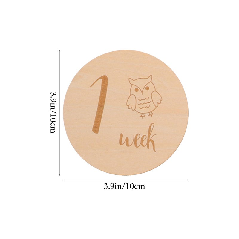 Wooden Monthly Milestone Cards Animal Designs 14pcs 10x10cm Newborn Photo Props - Image 3