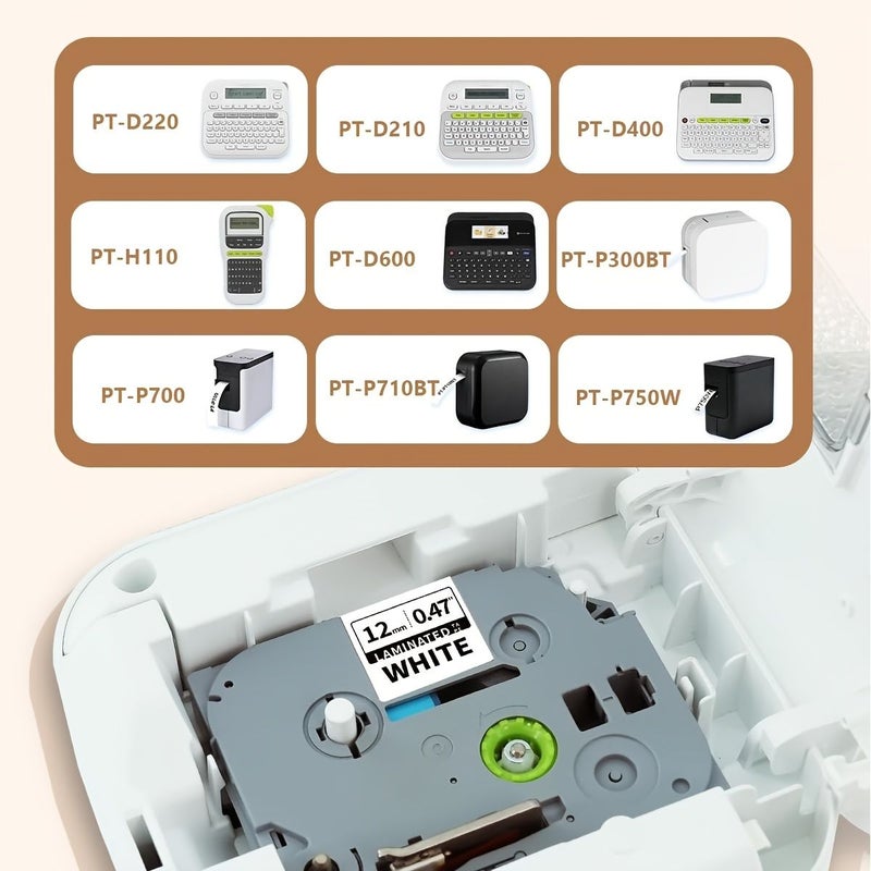 4 Pack Compatible Laminated Black on White Label Tape 0.47 Inch Wide by 26.2 Feet Long for Brother P Touch Label Makers PT D220 D210 D200 D400 D410 - Image 4