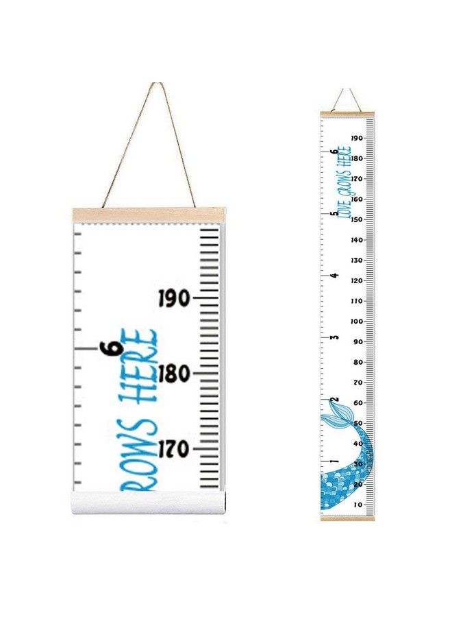 Miaro Kids Growth Chart Wood Frame Fabric Canvas Height Measurement Ruler From Baby To Adult For Child'S Room Decoration 7.9 X 79In (7.9 X 79In Blue Mermaid) - Image 1