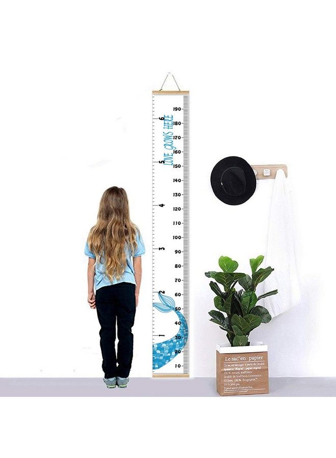 Miaro Kids Growth Chart Wood Frame Fabric Canvas Height Measurement Ruler From Baby To Adult For Child'S Room Decoration 7.9 X 79In (7.9 X 79In Blue Mermaid) - Image 4
