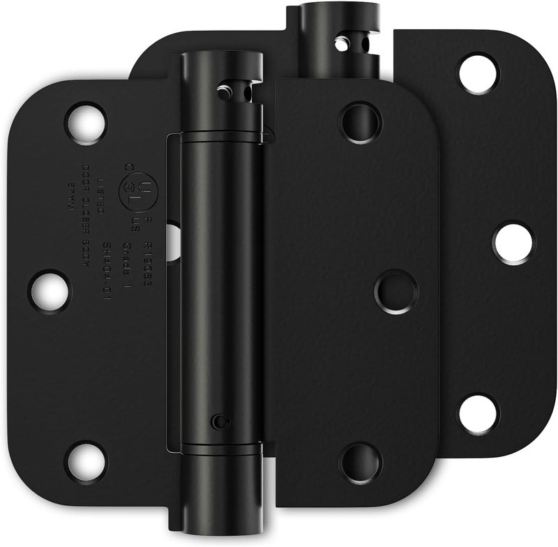 Luxbaro 2 Pack Self Closing Door Hinges 3.5 Inch, Matte Black Spring Loaded Hinges with 5/8'' Radius Corners, Adjustable Tension for Garage, Front Door, for Left and Right Hand Door, UL Listed - Image 1