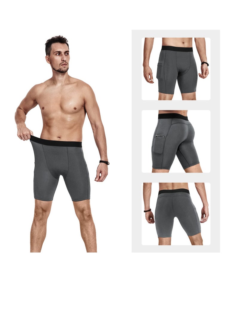 Excefore Mens Quick Dry Compression Shorts, 3 Pack Large Men’s Compression Workout Shorts with Cell Phone Pockets, Running Base Layer Shorts, Tight Dry and Breathable Sports Shorts for Cycling, Boxing, Gym - Image 2