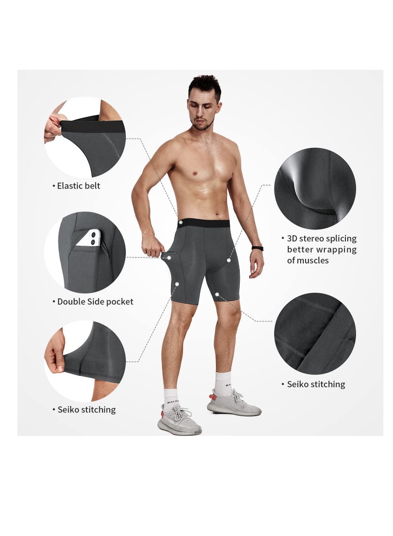 Excefore Mens Quick Dry Compression Shorts, 3 Pack Large Men’s Compression Workout Shorts with Cell Phone Pockets, Running Base Layer Shorts, Tight Dry and Breathable Sports Shorts for Cycling, Boxing, Gym - Image 3