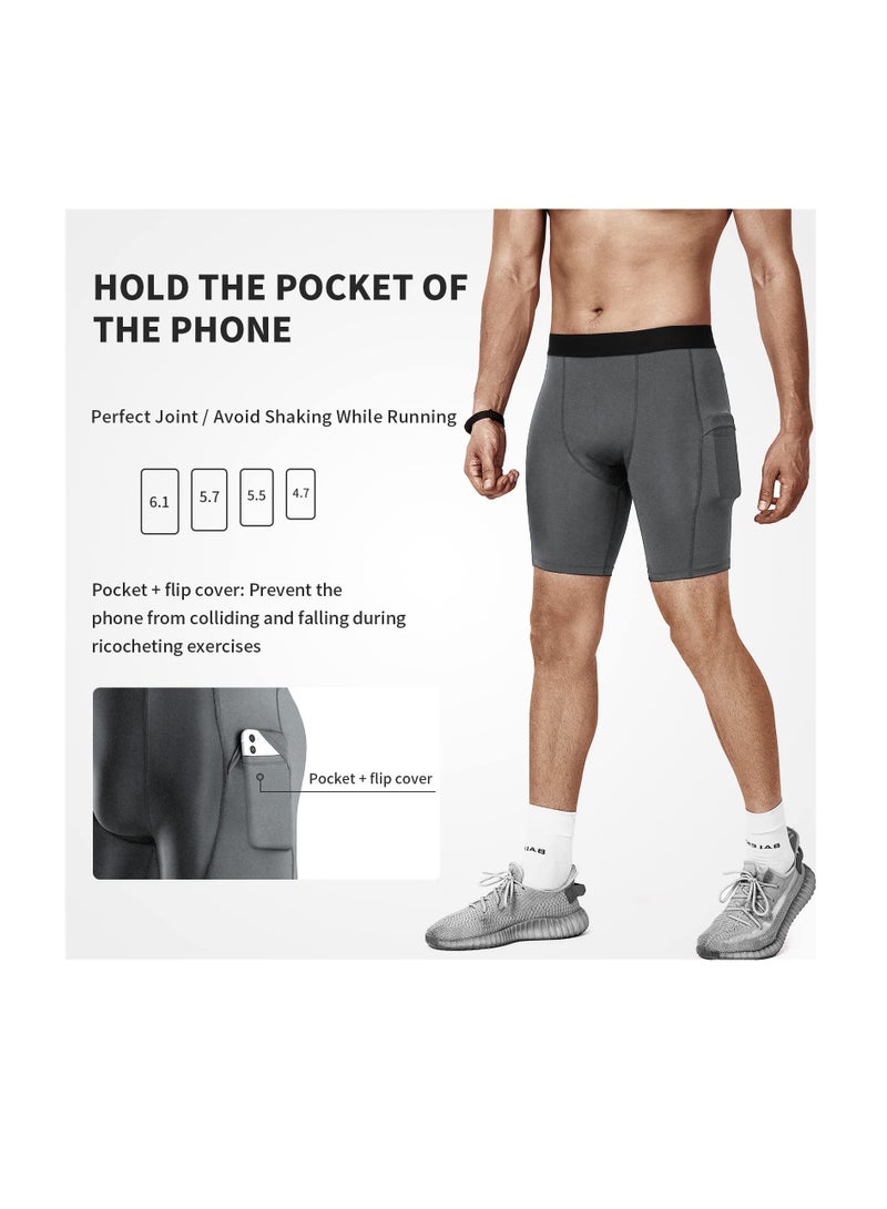 Excefore Mens Quick Dry Compression Shorts, 3 Pack Large Men’s Compression Workout Shorts with Cell Phone Pockets, Running Base Layer Shorts, Tight Dry and Breathable Sports Shorts for Cycling, Boxing, Gym - Image 5