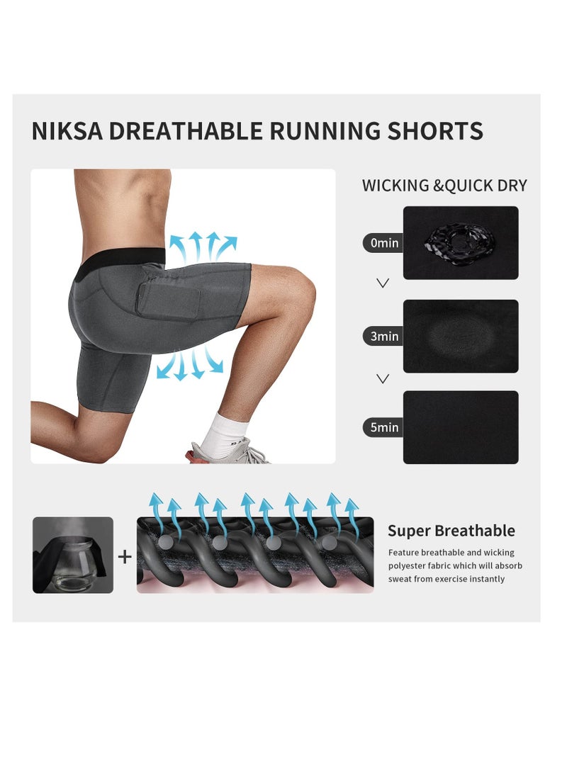 Excefore Mens Quick Dry Compression Shorts, 3 Pack Large Men’s Compression Workout Shorts with Cell Phone Pockets, Running Base Layer Shorts, Tight Dry and Breathable Sports Shorts for Cycling, Boxing, Gym - Image 4