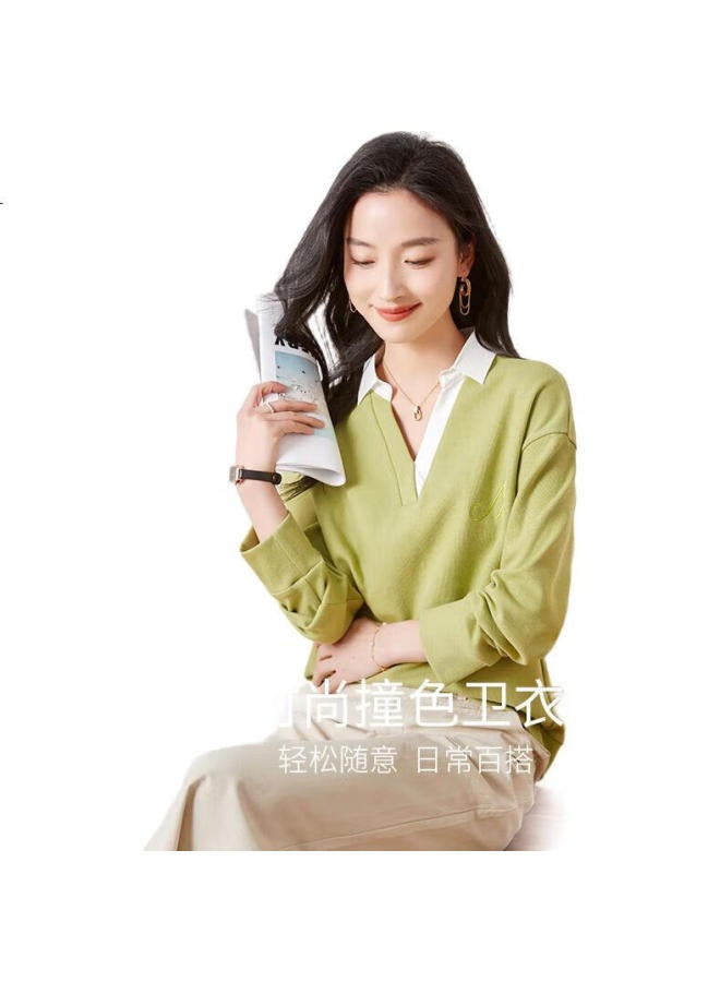 First Application Chushen Chunqiu Women'S Sweatshirt With Lapel Collar, Contrasting Color Splicing Design, Letter Embroidery, Casual Long-Sleeve Top S13Kw1744 - Image 1