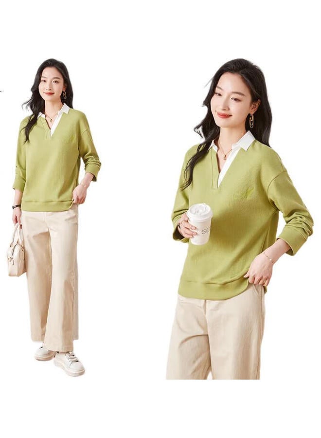 First Application Chushen Chunqiu Women'S Sweatshirt With Lapel Collar, Contrasting Color Splicing Design, Letter Embroidery, Casual Long-Sleeve Top S13Kw1744 - Image 2