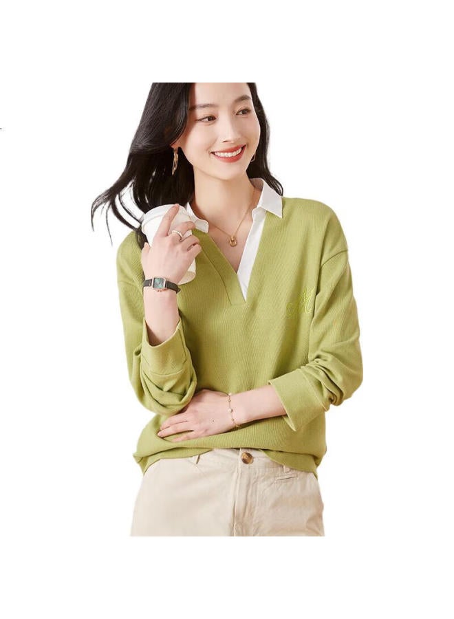 First Application Chushen Chunqiu Women'S Sweatshirt With Lapel Collar, Contrasting Color Splicing Design, Letter Embroidery, Casual Long-Sleeve Top S13Kw1744 - Image 3