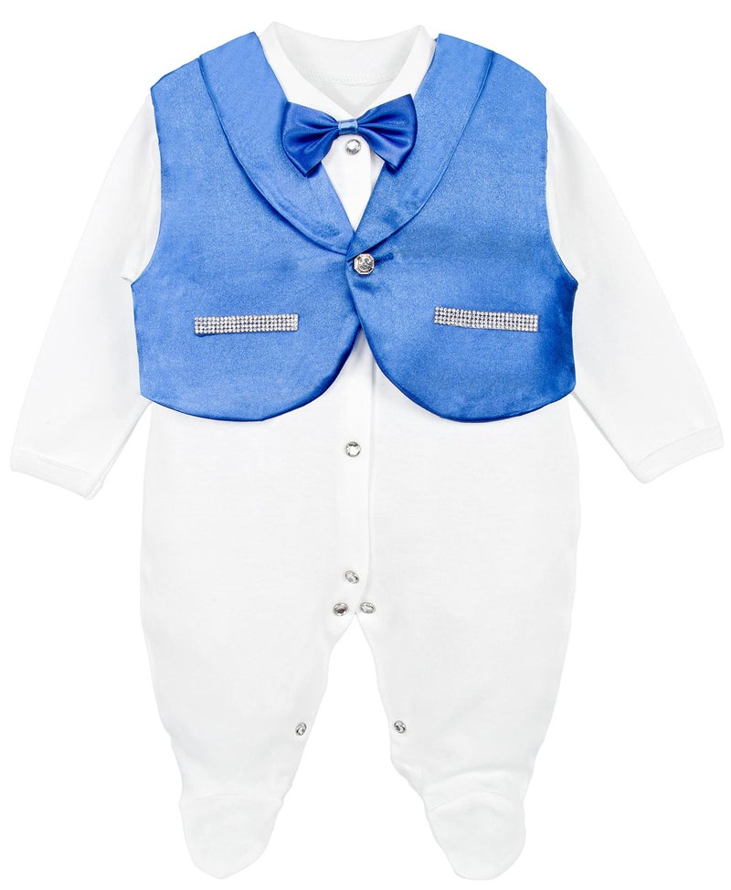 Lilax Baby Boy Jewels Crown Tuxedo Outfit Layette 5 Piece Gift Set 0-3 Months Royal Blue - Image 2