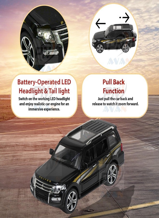 PN AVAN Alloy Metal Pull Back Die-cast Car 1:32 Various Models with Sound & Music, Toy Cars for Kids Durable and Fun Gift for Boys and Girls (Black Pajero) - Image 2