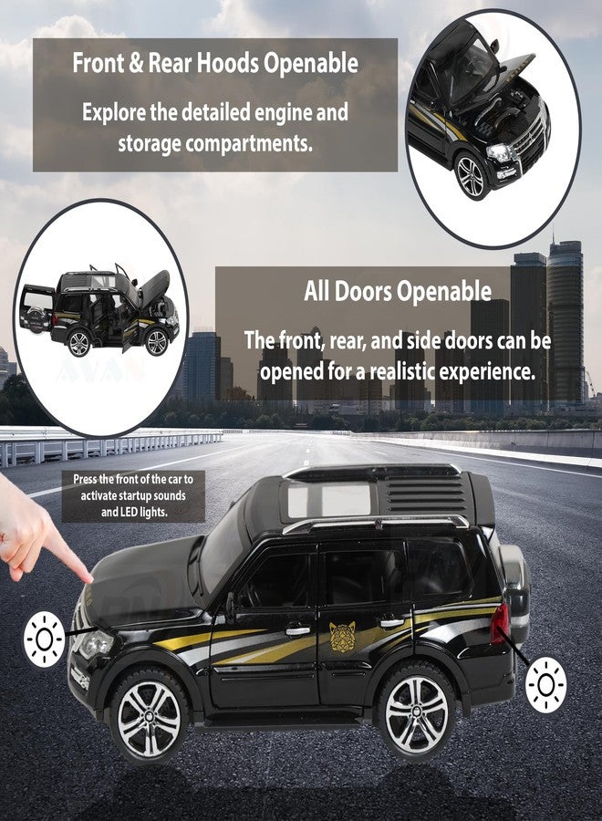 PN AVAN Alloy Metal Pull Back Die-cast Car 1:32 Various Models with Sound & Music, Toy Cars for Kids Durable and Fun Gift for Boys and Girls (Black Pajero) - Image 3