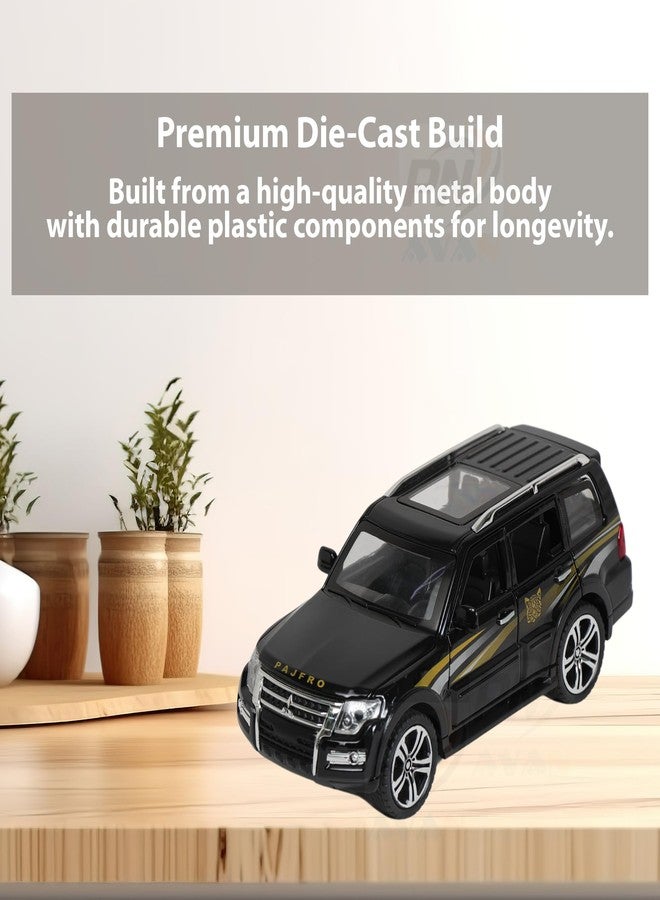 PN AVAN Alloy Metal Pull Back Die-cast Car 1:32 Various Models with Sound & Music, Toy Cars for Kids Durable and Fun Gift for Boys and Girls (Black Pajero) - Image 4