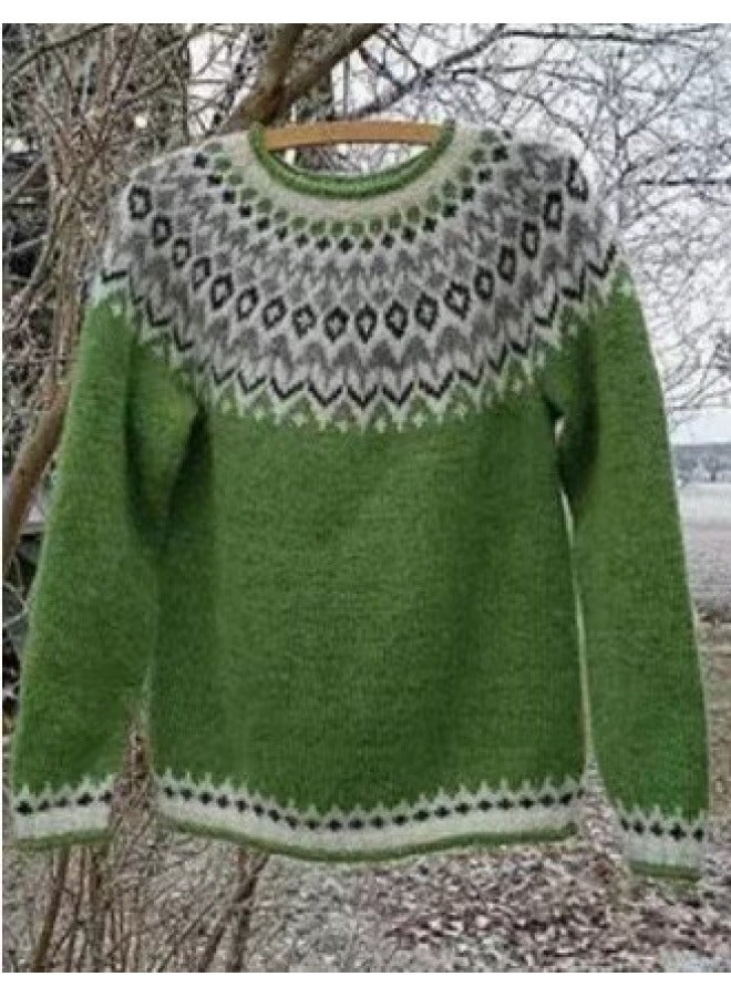 European And American Women's Clothing Hot Round-neck Long-sleeved Color-blocked Loose Casual Fashion over Sweater Women's Knitwear