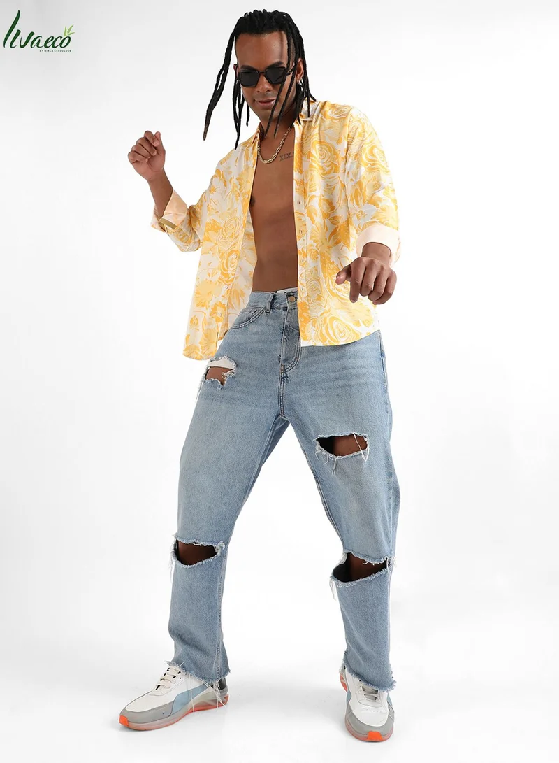 كامبوس سوترا Men's EcoLiva Yellow Contrast Botanical Shirt