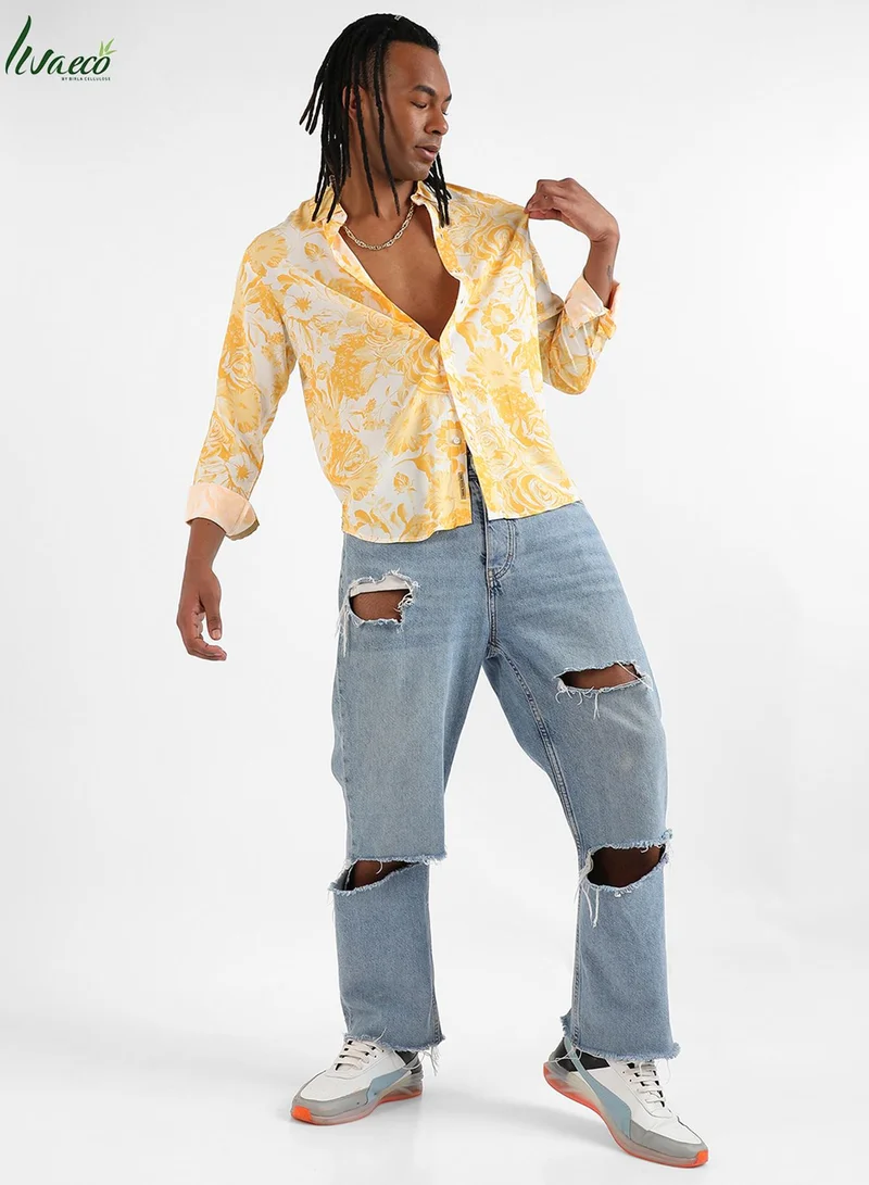 كامبوس سوترا Men's EcoLiva Yellow Contrast Botanical Shirt