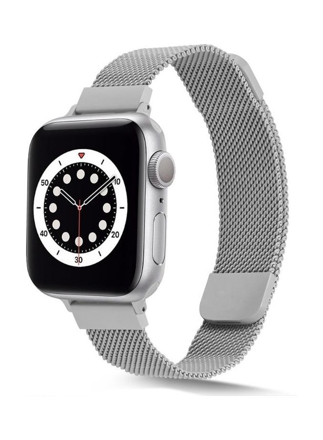 NIBEMINENT Small Waist Dual Section Milan Replacement Watchband For Apple Watch Series 7/6/SE/5/4/3/2/1 42/44/45mm Silver - Image 2