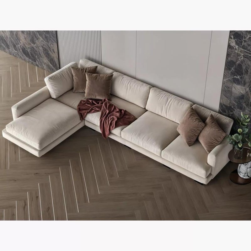 Betak Swedish wood and chenille corner sofa - beige - Image 3