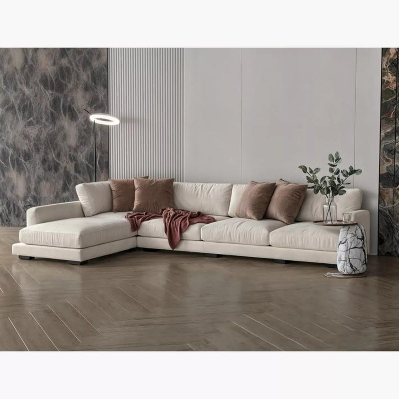 Betak Swedish wood and chenille corner sofa - beige - Image 1