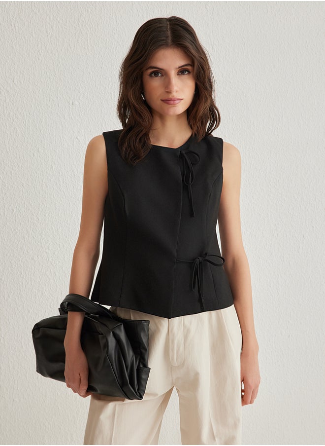 trendyol - Black Slim Tie Detail Waistcoat  TWOSS25YE00023 - Image 1