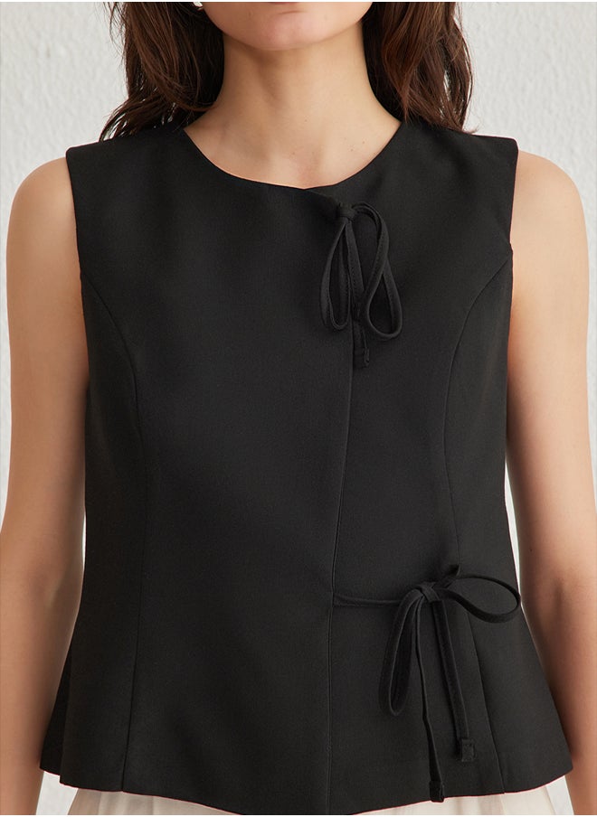 trendyol - Black Slim Tie Detail Waistcoat  TWOSS25YE00023 - Image 1
