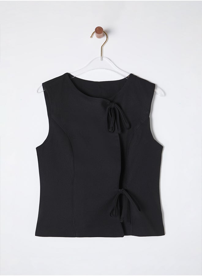 trendyol - Black Slim Tie Detail Waistcoat  TWOSS25YE00023 - Image 1