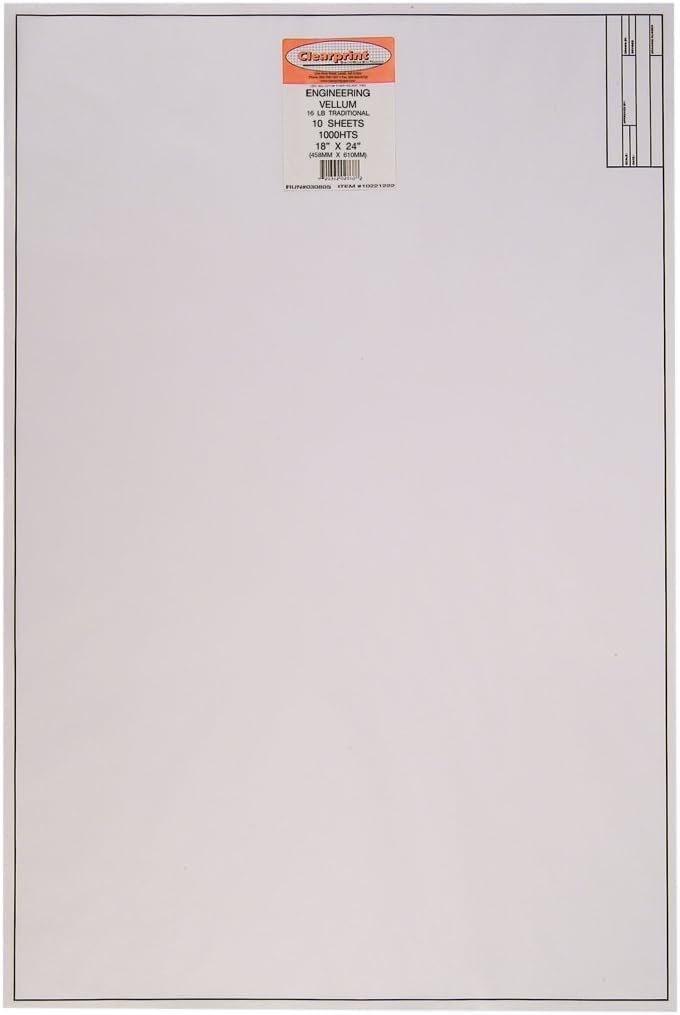 Clearprint ورق فلام 1000H بتصميم 18" x 24" مع كتلة عنوان المهندس، 16 رطل، 100% قطن، 10 ورقات في العبوة، 1 لكل منها - Image 1
