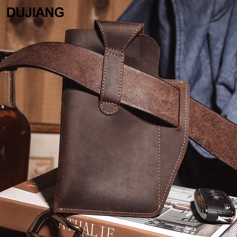 Genuine Leather Mobile Phone Bag For Men, Retro Multifunctional Crazy Horse Leather Vertical Style, Durable And Wear-Resistant Belt Phone Waist Bag For Work - Image 4