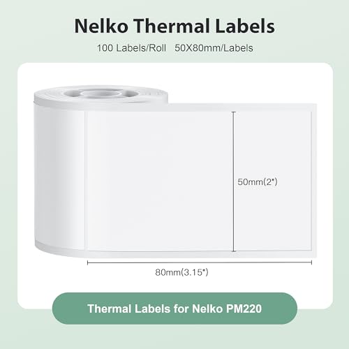 Nelko Thermal Labels for Nelko PM220 Label Maker, 2'' x 3.15'' (50x80mm) Thermal Sticker Label, Waterproof, Multi-Purpose Label Tape, 1 Roll of 100 Self-Adhesive Thermal Paper (White) - Image 2