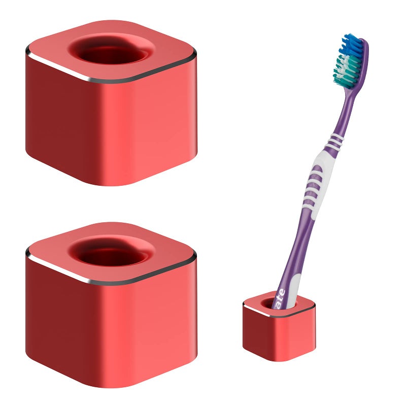 Linkidea 2 Pack Mini Toothbrush Holder Aluminum Tooth Brush Stand Razor Holders for Bathroom Vanity Countertops Office Penholder Pencil Stand Holders Organizer Red
