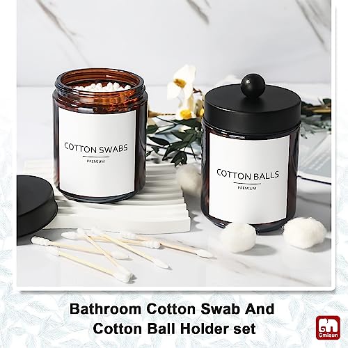 GM GMISUN GMISUN Bathroom Accessories Set, 5 Pack Amber Glass Bath Accessory Sets Complete, Brown Soap Dispenser and Toothbrush Holder Bathroom Counter Sink Set with Labels, Rustic Modern Vintage Bathroom Decor - Image 4