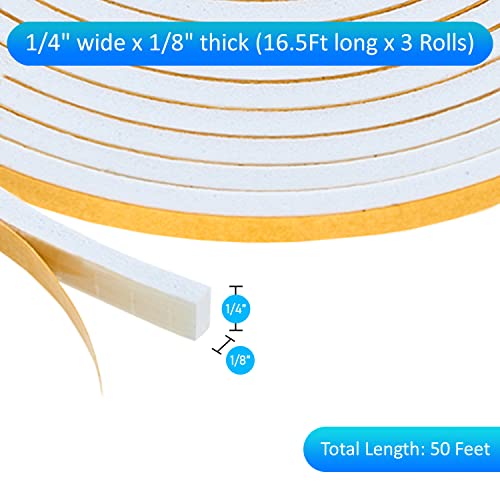 Dualplex High Density Foam Weather Stripping Door Seal Strip Insulation Tape Roll for Insulating Door Frame, Window, Air Conditioner | Self Adhesive Sealing Weatherstrip (White, 1/4 in 1/8 in 50 Ft) - Image 2