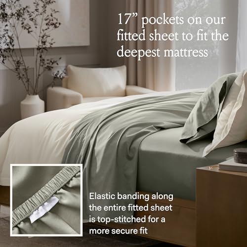 BOLL & BRANCH Signature Hemmed Sheet Set - Queen, Stone - Luxury 100% Organic Cotton - Includes 1 Flat, 1 Fitted, 2 Pillowcases - Buttery Soft - Image 2