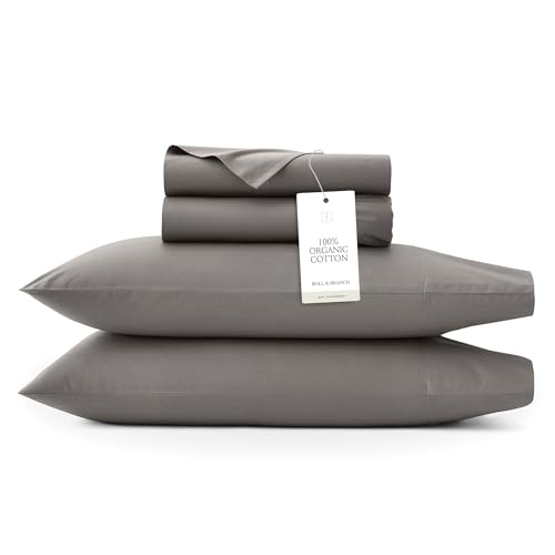 BOLL & BRANCH Signature Hemmed Sheet Set - Queen, Stone - Luxury 100% Organic Cotton - Includes 1 Flat, 1 Fitted, 2 Pillowcases - Buttery Soft - Image 1