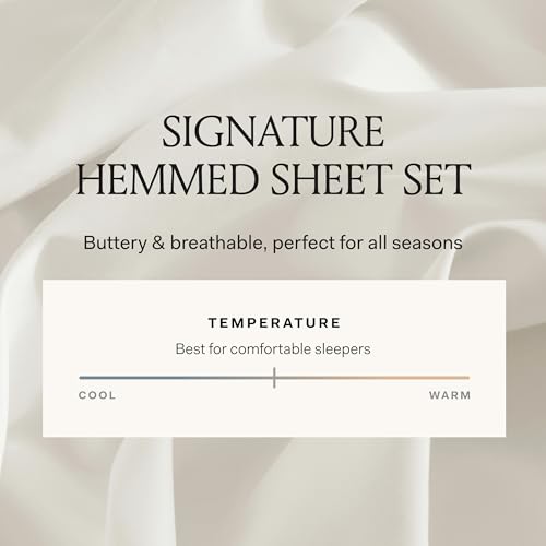 BOLL & BRANCH Signature Hemmed Sheet Set - Queen, Stone - Luxury 100% Organic Cotton - Includes 1 Flat, 1 Fitted, 2 Pillowcases - Buttery Soft - Image 3