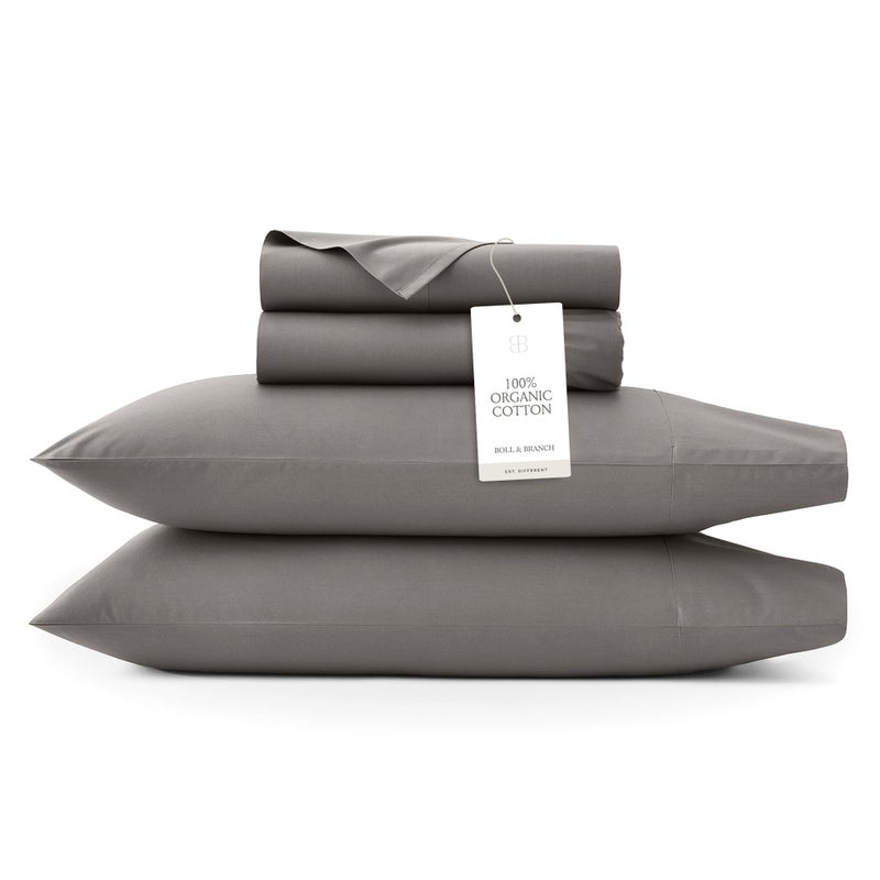 BOLL & BRANCH Signature Hemmed Sheet Set - Queen, Stone - Luxury 100% Organic Cotton - Includes 1 Flat, 1 Fitted, 2 Pillowcases - Buttery Soft - Image 5