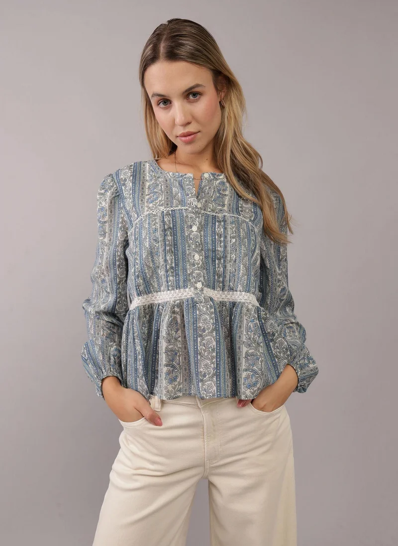 American Eagle Ptinted Tiered Hem Top