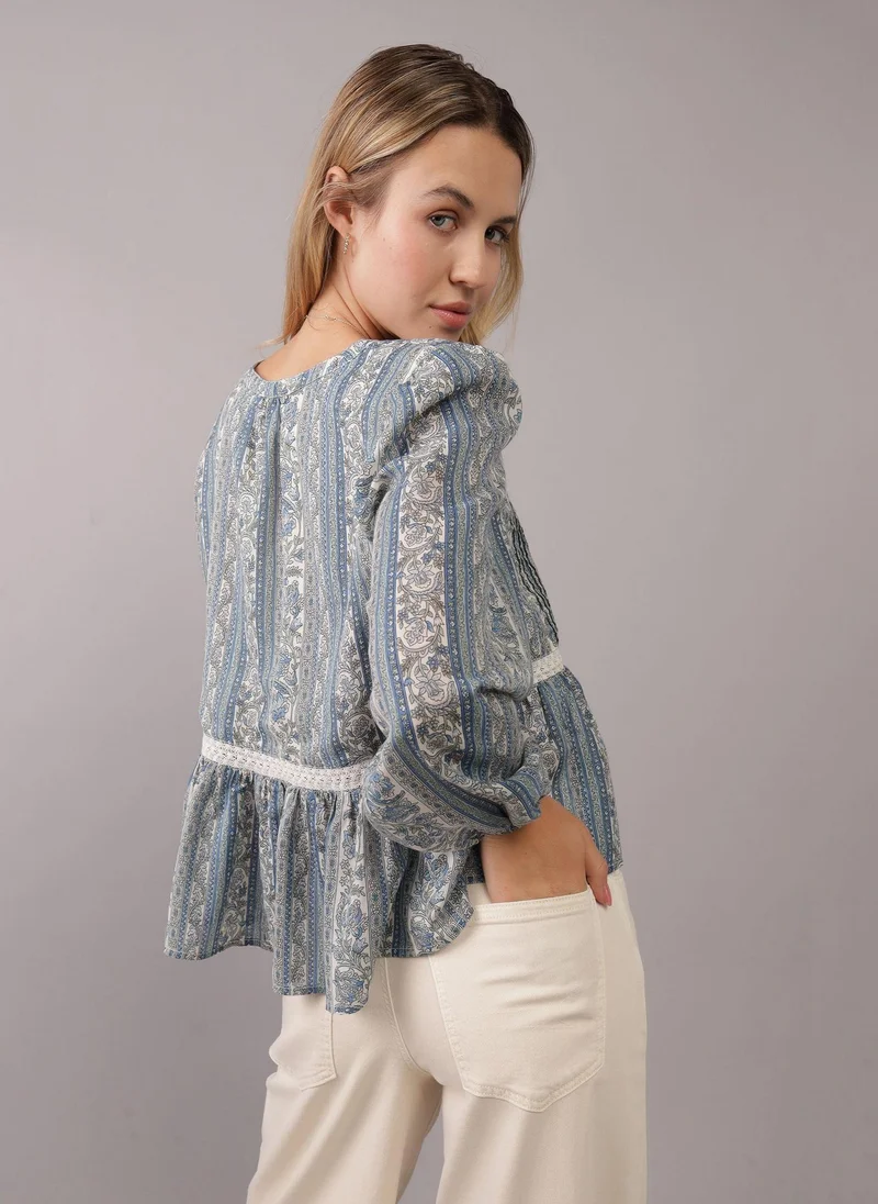 American Eagle Ptinted Tiered Hem Top