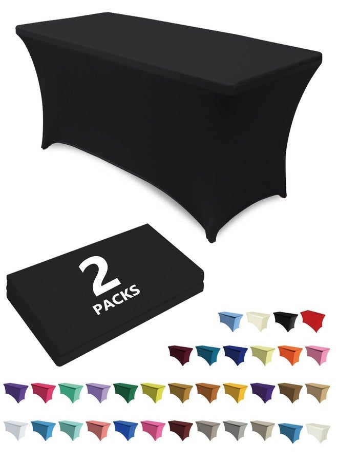 ABCCANOPY 2 Pack 8 ft Spandex Tablecloths Stretch Table Cover Rectangular Table Fitted Polyester Tablecover Table Toppers Black - Image 1