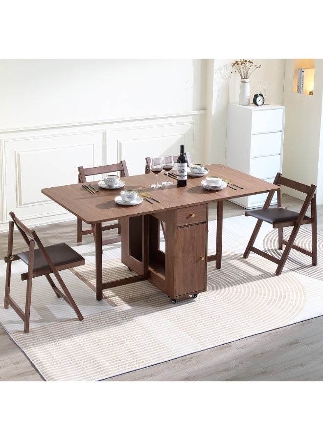 FUNROLUX Extendable Drop Leaf Foldable Dining Table with 2 Drawers and 4 Wheels for Living Room Kitchen Farmhouse Space Saving Table in Walnut - Image 2