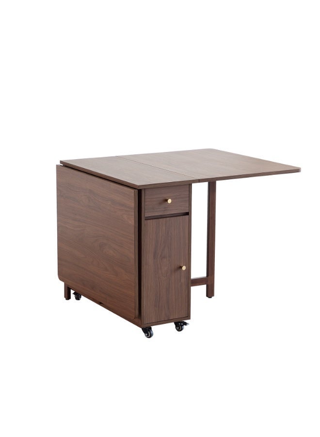 FUNROLUX Extendable Drop Leaf Foldable Dining Table with 2 Drawers and 4 Wheels for Living Room Kitchen Farmhouse Space Saving Table in Walnut - Image 1