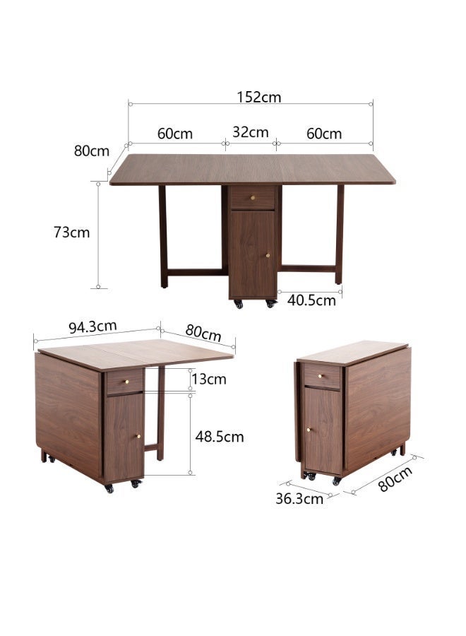 FUNROLUX Extendable Drop Leaf Foldable Dining Table with 2 Drawers and 4 Wheels for Living Room Kitchen Farmhouse Space Saving Table in Walnut - Image 3