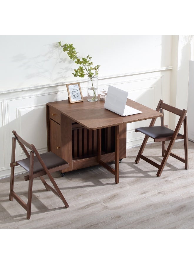FUNROLUX Extendable Drop Leaf Foldable Dining Table with 2 Drawers and 4 Wheels for Living Room Kitchen Farmhouse Space Saving Table in Walnut - Image 5