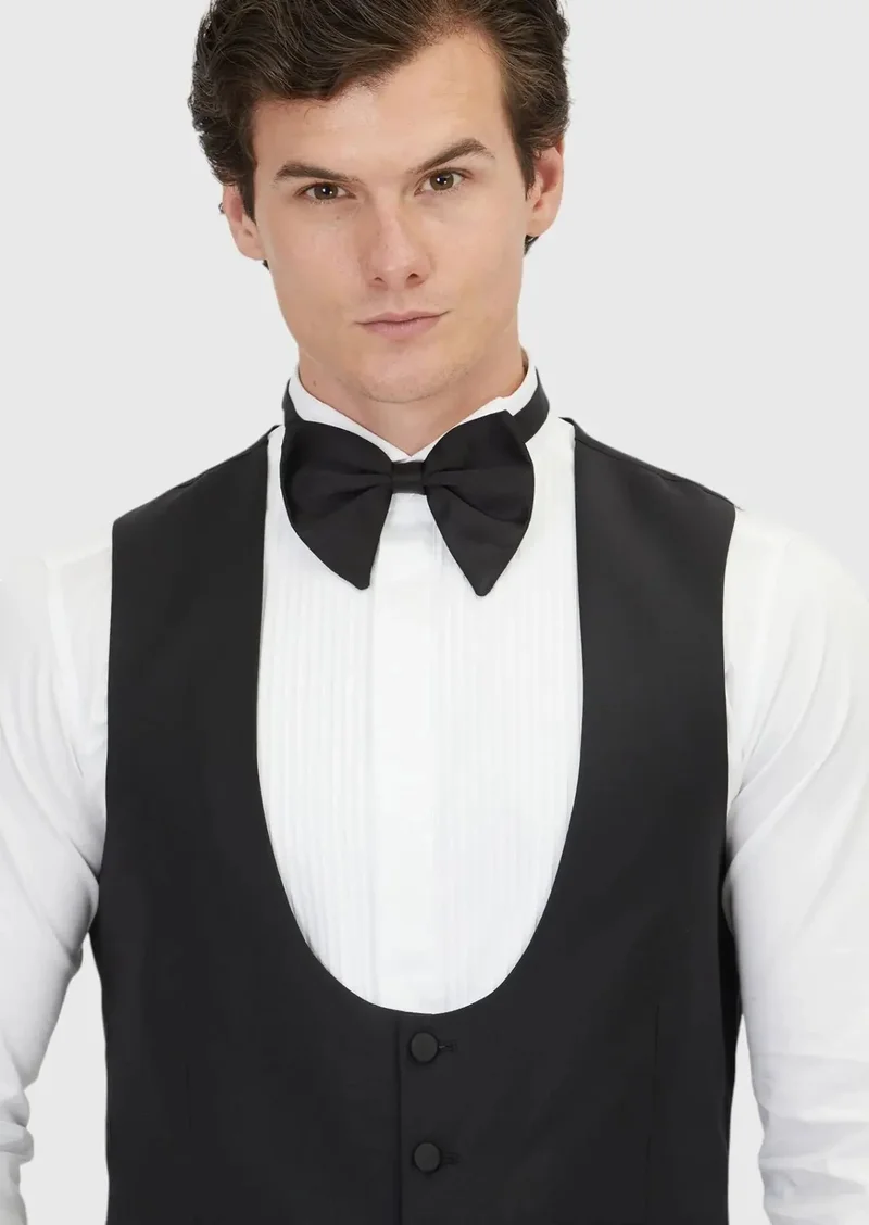 RAMSEY Black Slim Fit Butterfly Collar Classical Waistcoat
