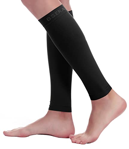 BSERA Calf Compression Sleeve Women, 2 Pairs 15-20mmHg Calf Support Footless Compression Socks Stockings for Shin Splints, Varicose Veins, Recovery (Black, Small) - Image 1