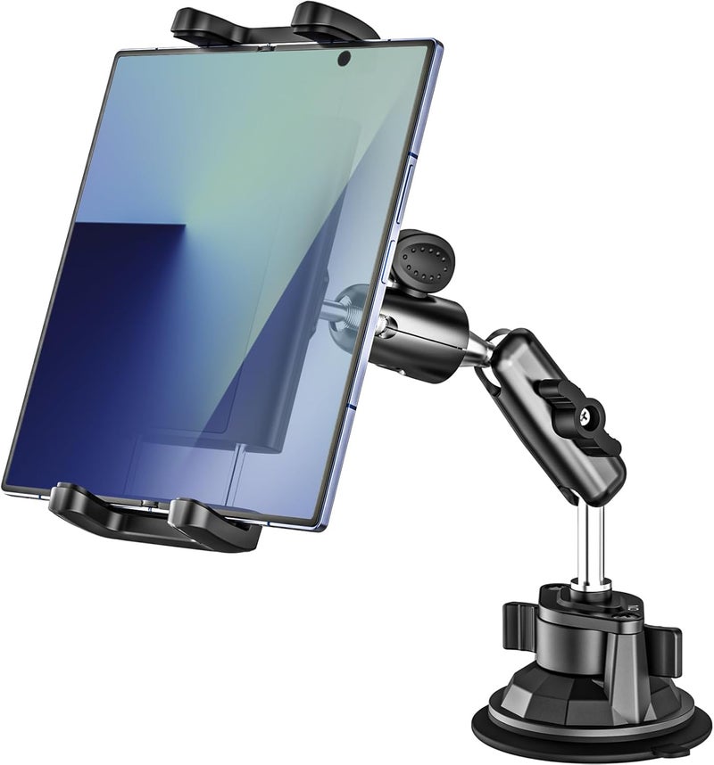 Dosvsi Z Fold Car Holder, [Super Suction Cup] Dashboard Windshield Mount for Foldable Phone, 360° Metal Arm Truck Tablet Phone Stand for Galaxy Z Fold 7 6 5 4 3 2, Pixel Fold, 4-13" iPad, Tab, iPhone - Image 1