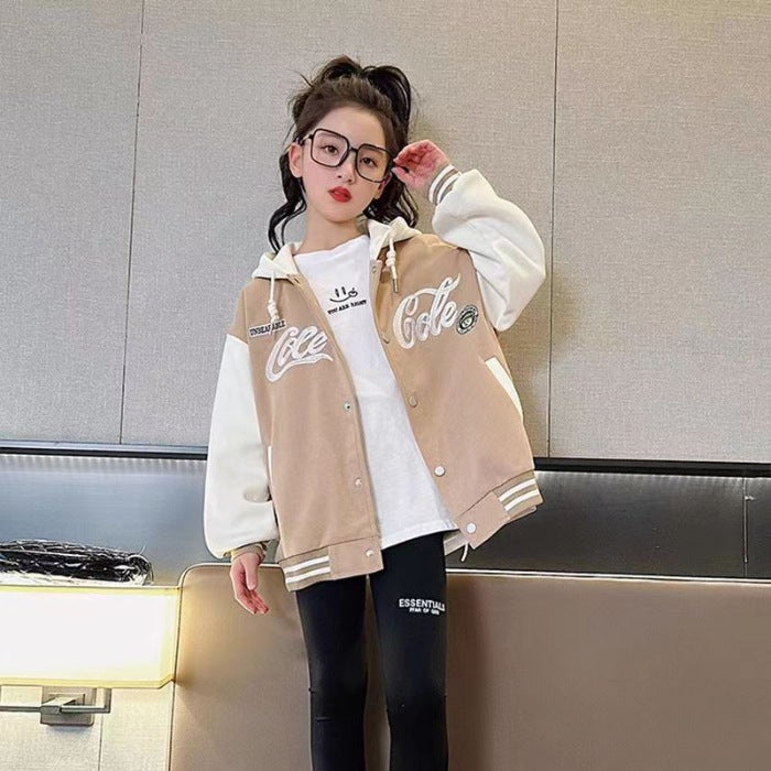 Girls' Hooded Jacket Children'S Fashionable Big Kids Western Style Baseball Suit Sports Top Autumn - Image 3