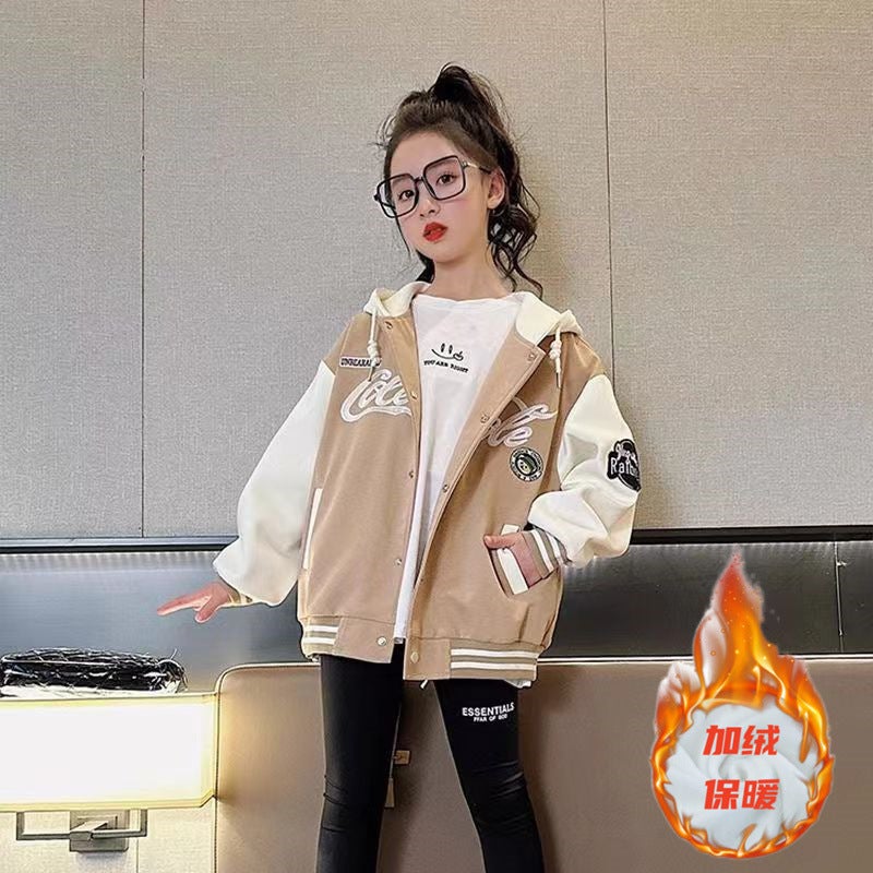 Girls' Hooded Jacket Children'S Fashionable Big Kids Western Style Baseball Suit Sports Top Autumn - Image 5