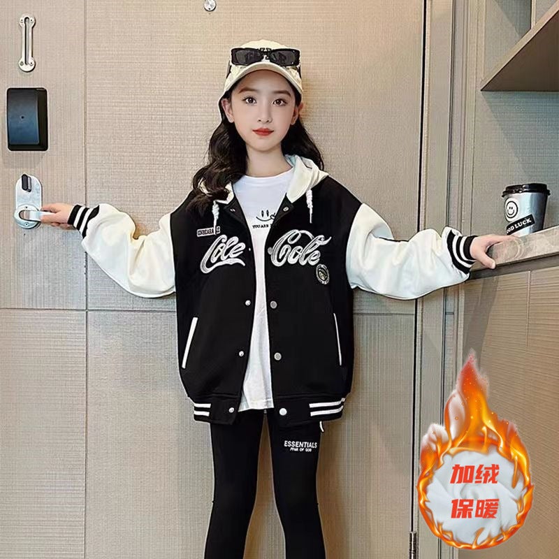 Girls' Hooded Jacket Children'S Fashionable Big Kids Western Style Baseball Suit Sports Top Autumn - Image 4