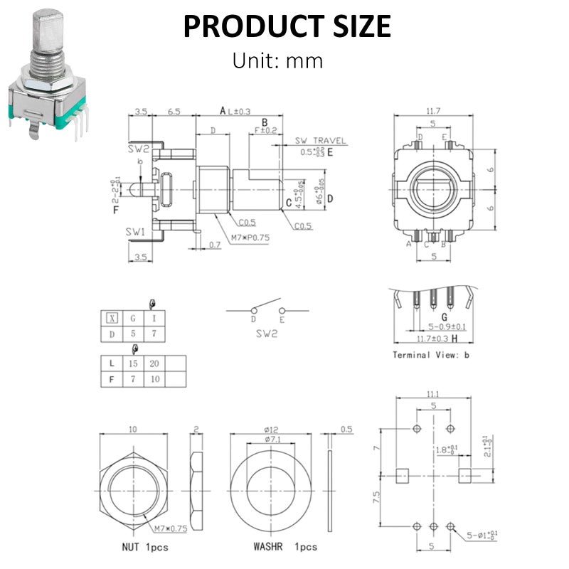 DIYhz 10 Pcs EC11 Rotary Encoder Dode Switch Audio Digital Potentiometer with Switch - 15MM - Image 2